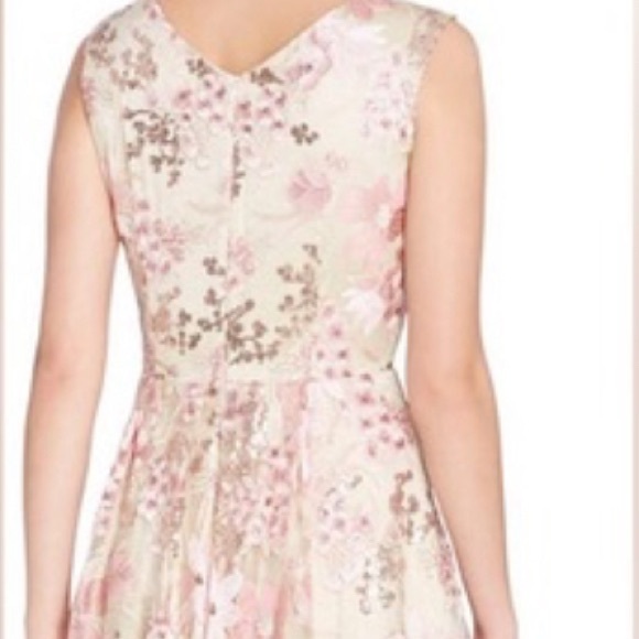 Tahari A-line Formal Dress with blush floral appliqués. Size 14 - Picture 2 of 8